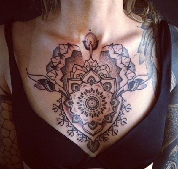 Unique Flower chest tattoo female ideas